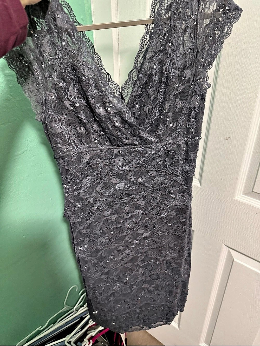 Marina Women's Lace Mini Dress in Gray Size 12